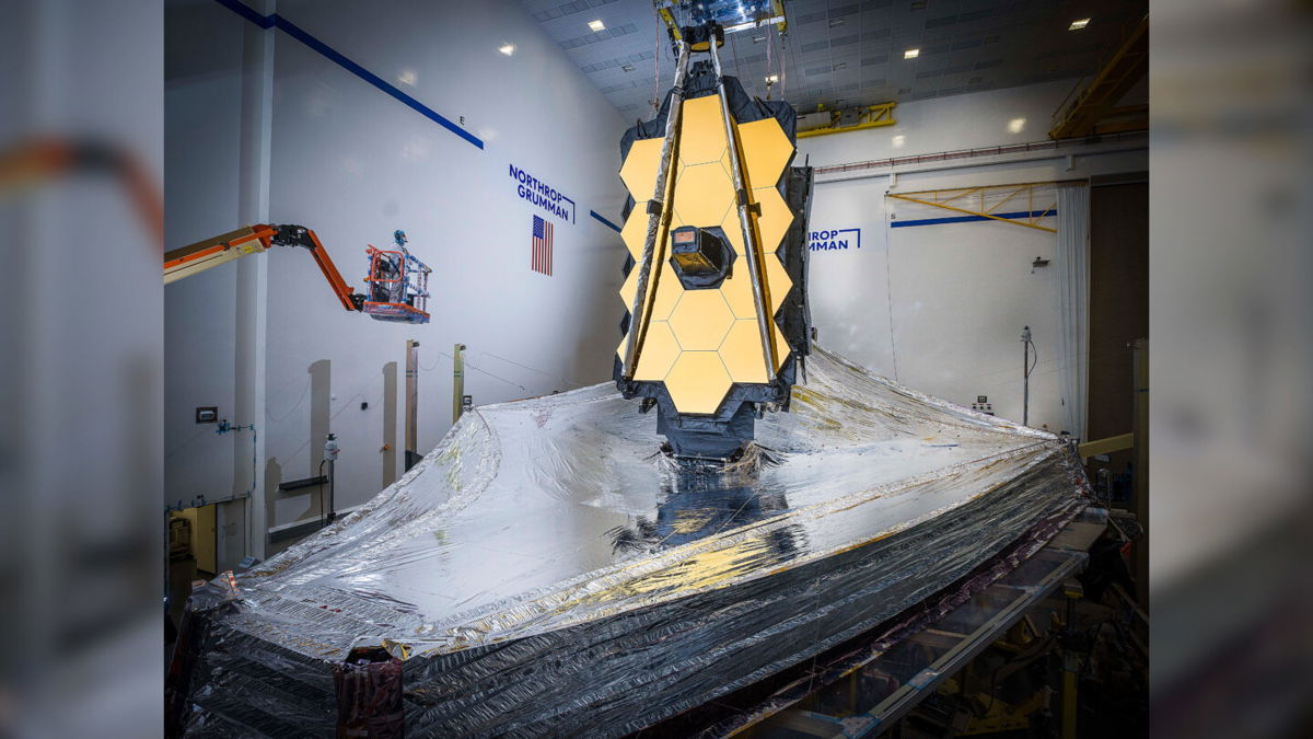 <i>Chris Gunn/NASA</i><br/>This is what the Webb telescope's sunshield looks like once it's fully deployed. Teams tested this difficult process on Earth a year before it launched.
