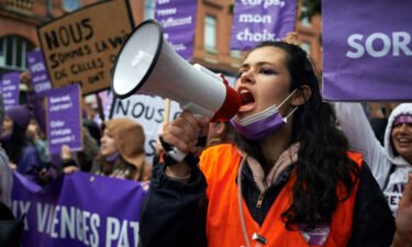 Women take part in a protest march against sexual violence and patriarchy organized by the feminist collective NousToutes in the southwestern French city of Toulouse in November 2021.