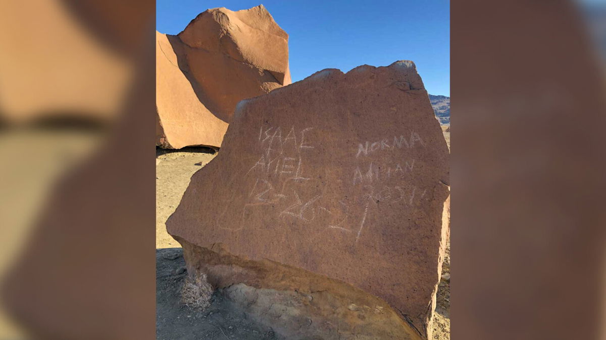 <i>Big Bend National Park/NPS</i><br/>The ancient petroglyphs were defaced by visitors who scratched their names into the rock.