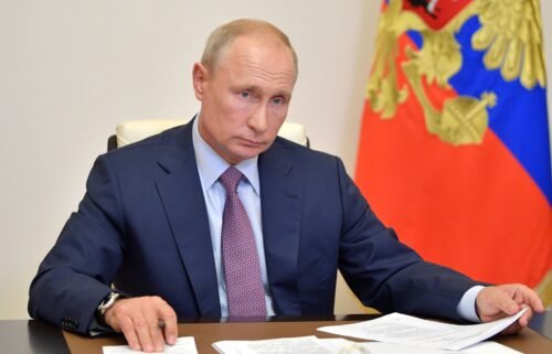 Russia President Vladimir Putin chairs a video meeting of the Pobeda organising committee at the Novo-Ogaryovo state residence outside Moscow on July 2
