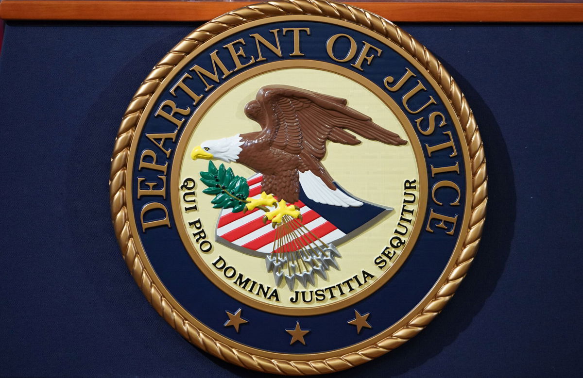 <i>Mandel Ngan/AFP/Getty Images</i><br/>The Department of Justice seal is seen on a lectern at the Department of Justice in Washington