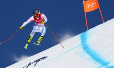 Bryce Bennett of the U.S. skis during the first training session for men's downhill.