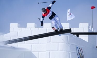 Colby Stevenson performs a trick during the men's freestyle skiing slopestyle qualifying