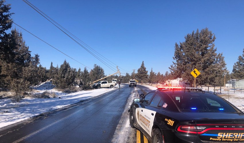 A pickup truck driver left Deschutes Market Road and struck a power pole Tuesday in what authorities called a weather-related crash