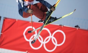 A freeskier competes at the 2018 Winter Olympics