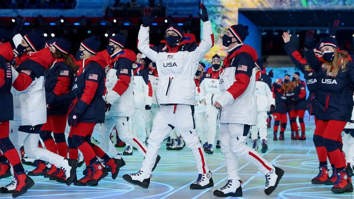 U.S. Olympic team members celebrate during Opening Ceremony