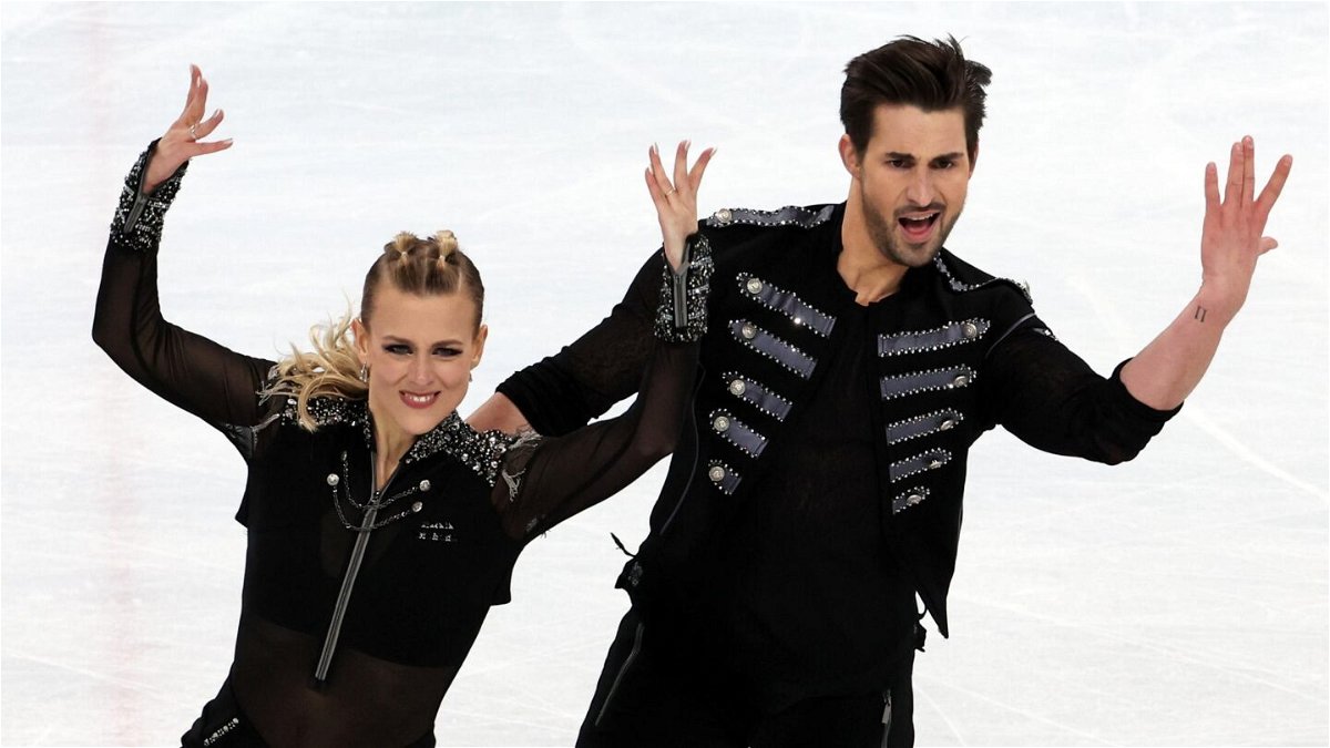 Madison Hubbell and Zachary Donohue skate during the ice dance rhythm dance