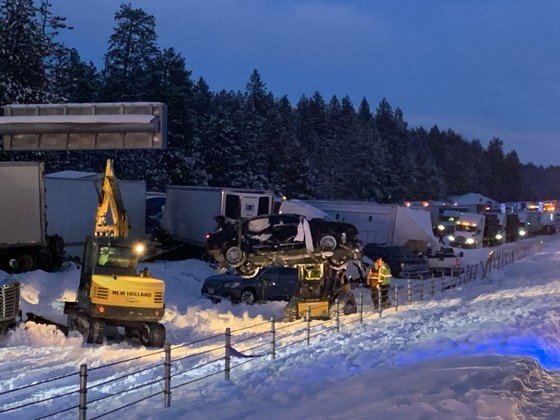 Crews worked through the night to clear wrecked semis, other vehicles on Interstate 84 east of Pendleton