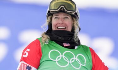 Lindsey Jacobellis reacts after winning the gold medal in the women's snowboard cross final