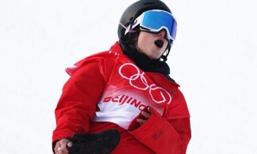 Jenise Spiteri reacts during women's snowboard halfpipe qualifying