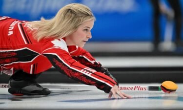 Canada's Jennifer Jones reacts during a women's round robin game