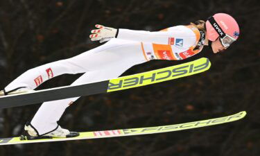 Ski jumper Marita Kramer in the air after launch