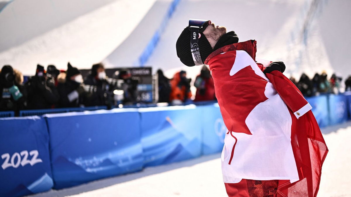 Max Parrot celebrates at the 2022 Winter Olympics