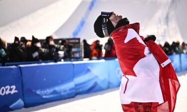 Max Parrot celebrates at the 2022 Winter Olympics