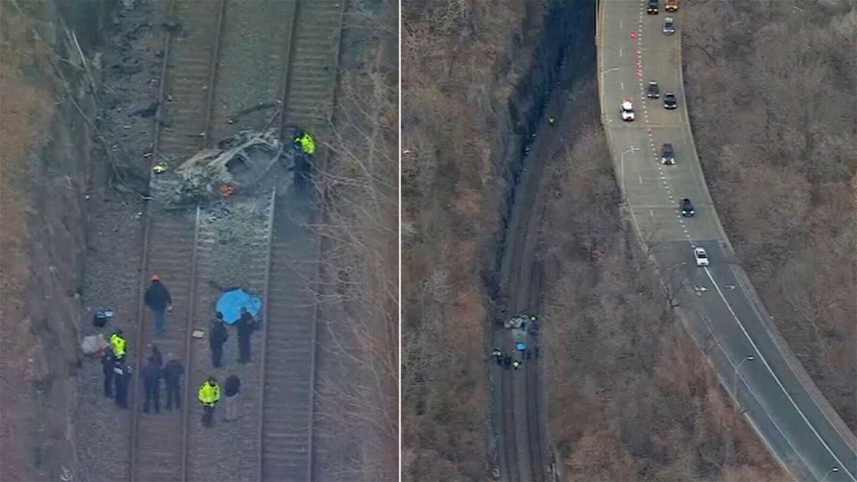 <i>WABC</i><br/>A crumbled BMW lay on train tracks after it  went over a barrier and burst into flames in New York City of February 28