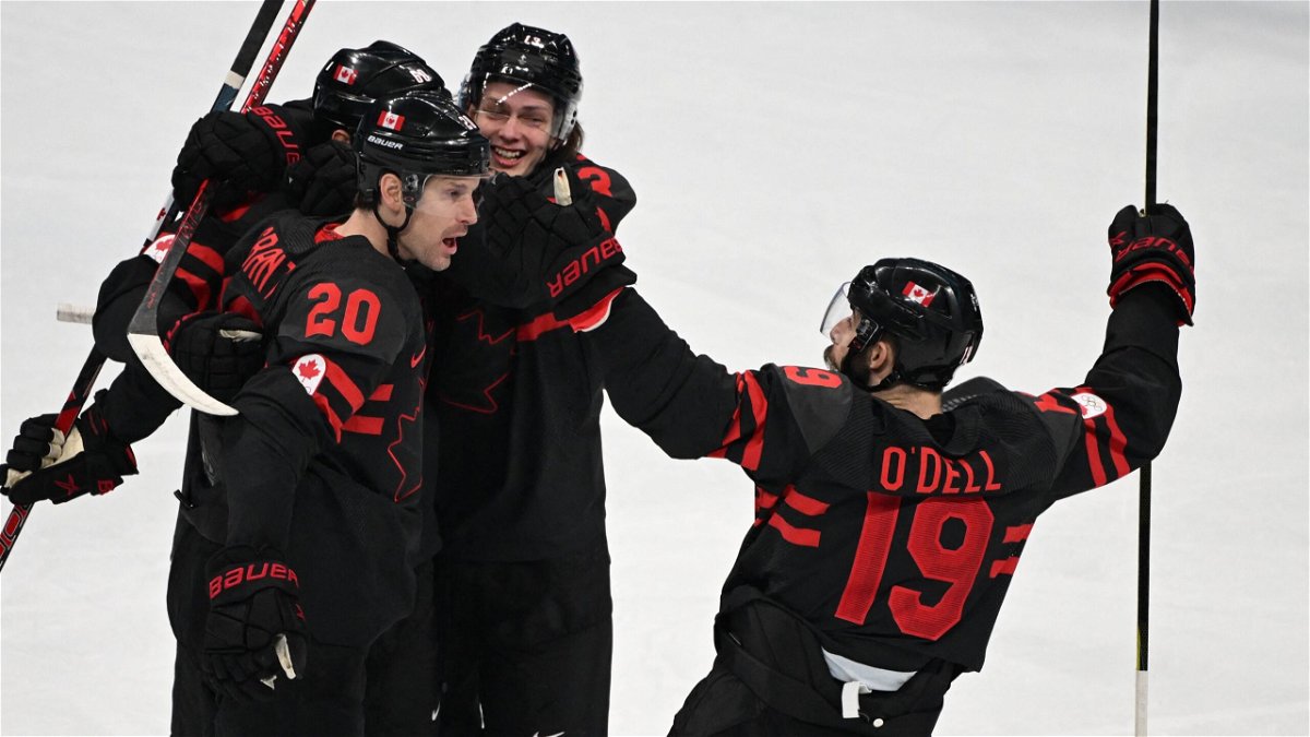 Canada celebrates their 1-0 goal
