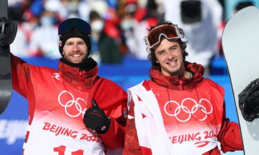 Max Parrot and Mark McMorris celebrate winning medals after incredible fights