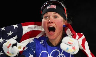 Jessie Diggins of Team USA appears overjoyed after winning bronze