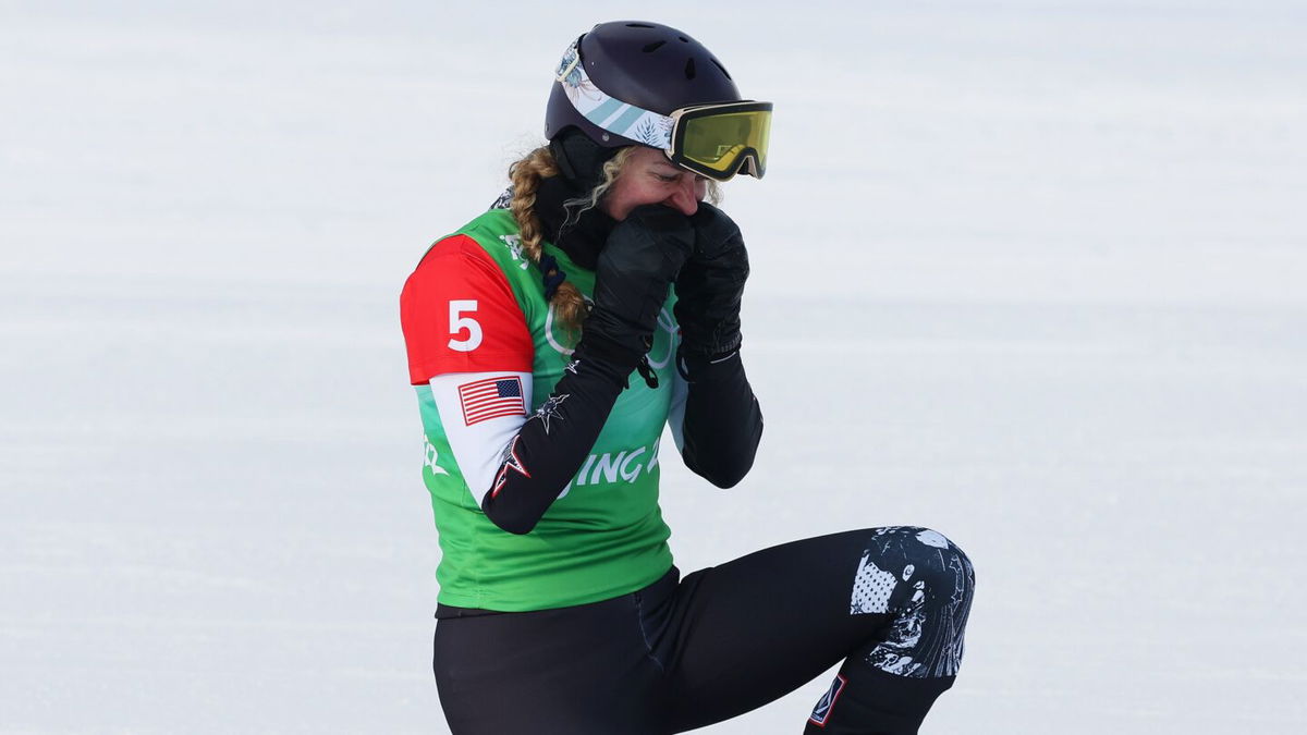 Lindsey Jacobellis reacts to winning gold