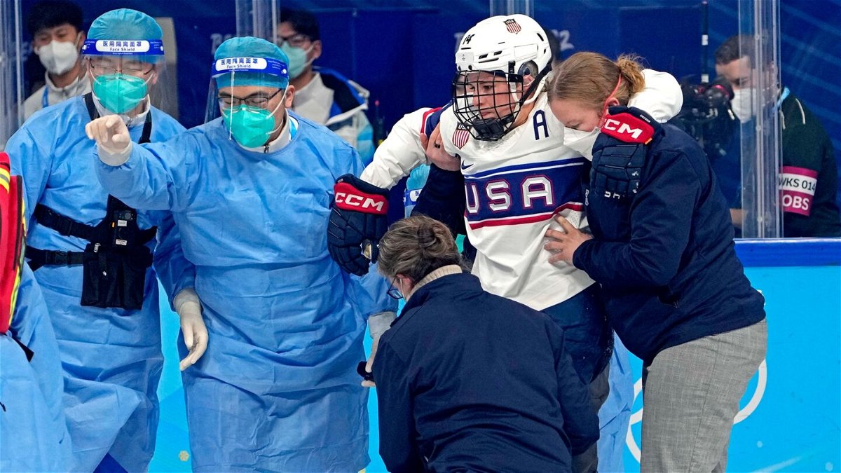 Brianna Decker following an injury at the 2022 Winter Olympics.