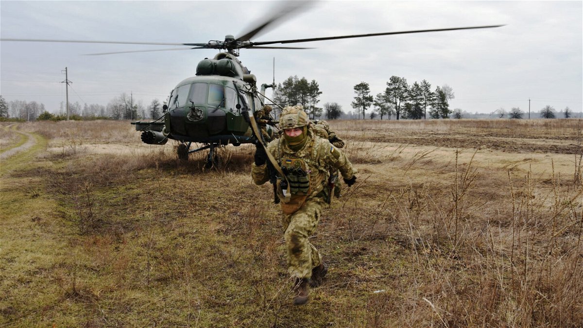 <i>Press Service of the Ukrainian Air Assault Forces/Reuters</i><br/>Service members of the Ukrainian Air Assault Forces partake in tactical drills at a training ground in an unknown location in Ukraine