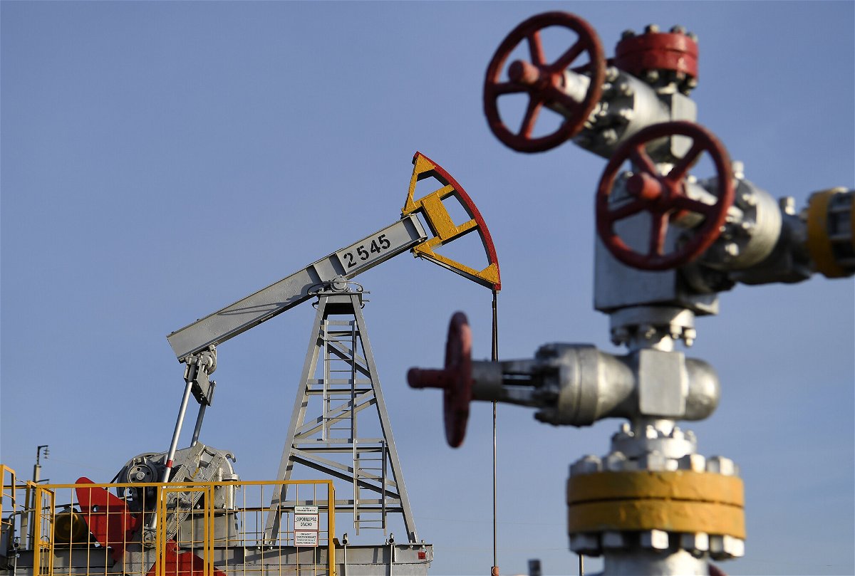 <i>Maksim Bogodvid/Sputnik/AP</i><br/>An oil pumpjack operated by the Yamashneft Oil and Gas Production Division of Tatneft