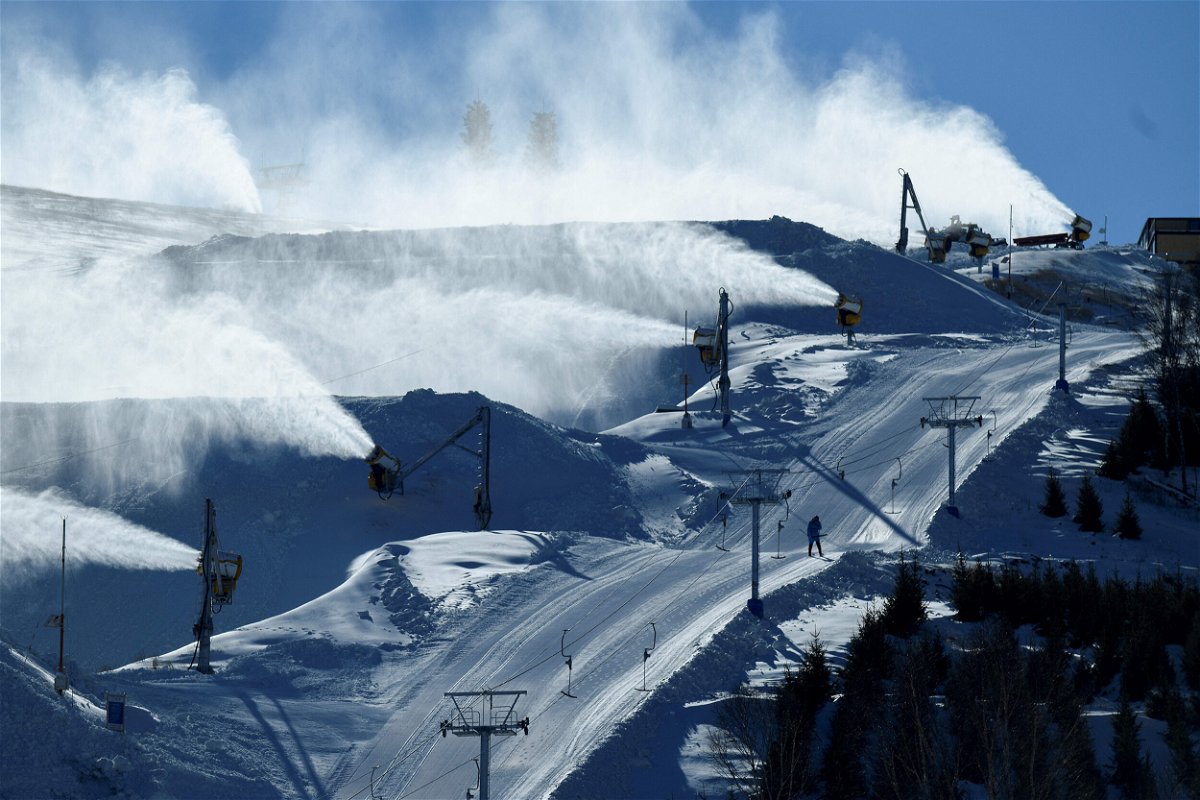 <i>Wang Zhao/AFP/Getty Images</i><br/>Snowmaking machines during the FIS Snowboard World Cup 2022 in November