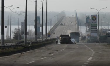 The bridge in Kherson is seen on Saturday as the battle continued. The battle for a strategic bridge in Kherson
