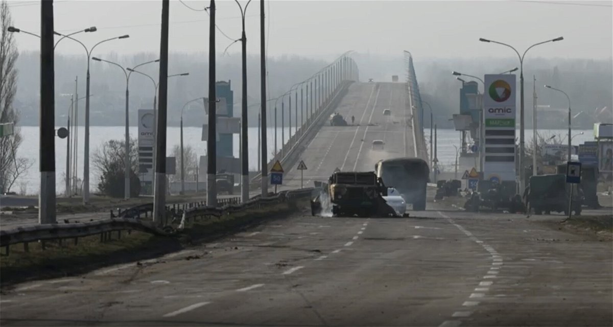 <i>CNN</i><br/>The bridge in Kherson is seen on Saturday as the battle continued. The battle for a strategic bridge in Kherson
