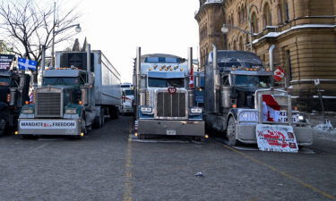 Protesters have lined their trucks lined up next to the Parliament building in Ottawa.
