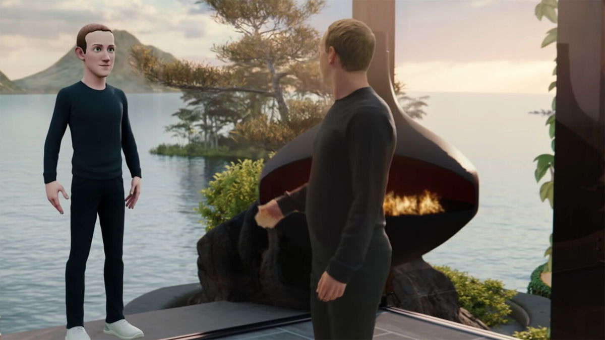 <i>Meta</i><br/>Meta CEO Mark Zuckerberg interacting with a full-body cartoon avatar of himself during a demo video showing the possibilities for virtual reality. Today