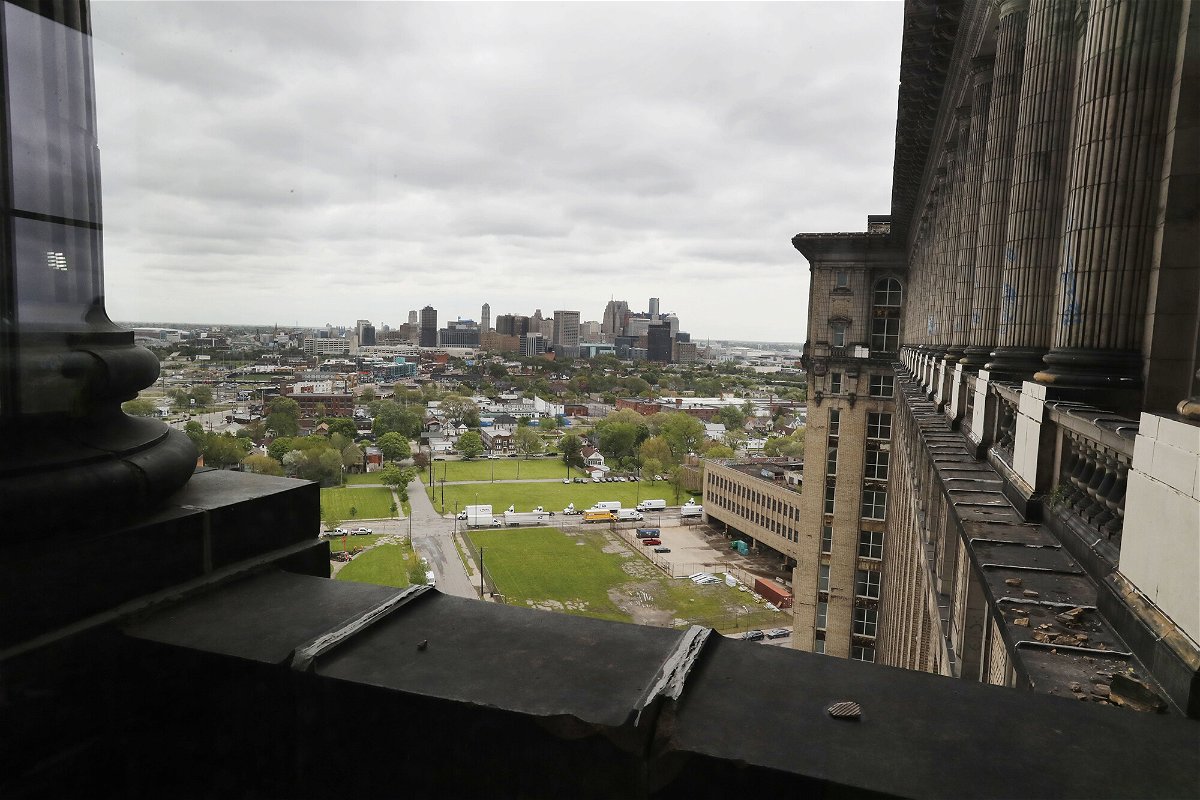 <i>Carlos Osorio/AP</i><br/>The Detroit skyline is seen from the 12th floor of the Michigan Central train depot
