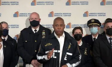 New York Mayor Eric Adams addresses the shooting of an off-duty NYPD officer during a news conference.