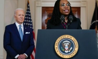 Judge Ketanji Brown Jackson speaks after President Joe Biden announced Jackson as his nominee to the Supreme Court in the Cross Hall of the White House in Washington.