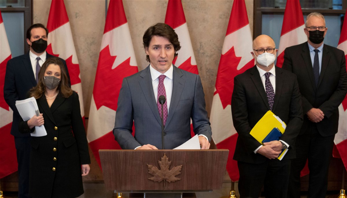 <i>Adrian Wyld/AP</i><br/>Canadian Prime Minister Justin Trudeau announced the Emergencies Act will be invoked to deal with protests against Covid-19 measures.