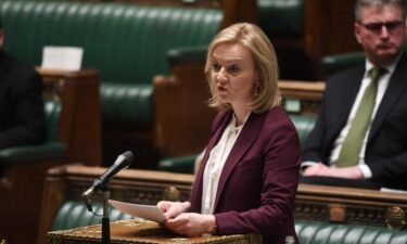 British Foreign Secretary Liz Truss gives a statement on toughening the sanctions on Russia if it invaded Ukraine