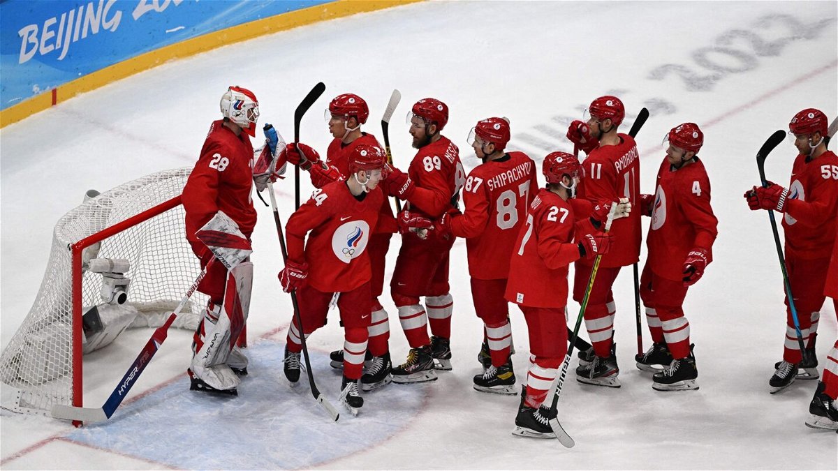 ROC players celebrate after defeating Switzerland.