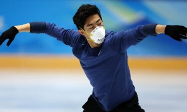 Nathan Chen practices a figure skating routine