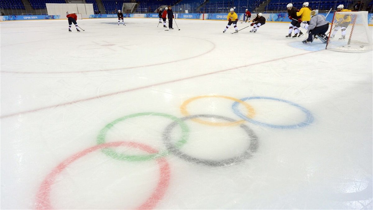 A general view of the Olympic rings logo.