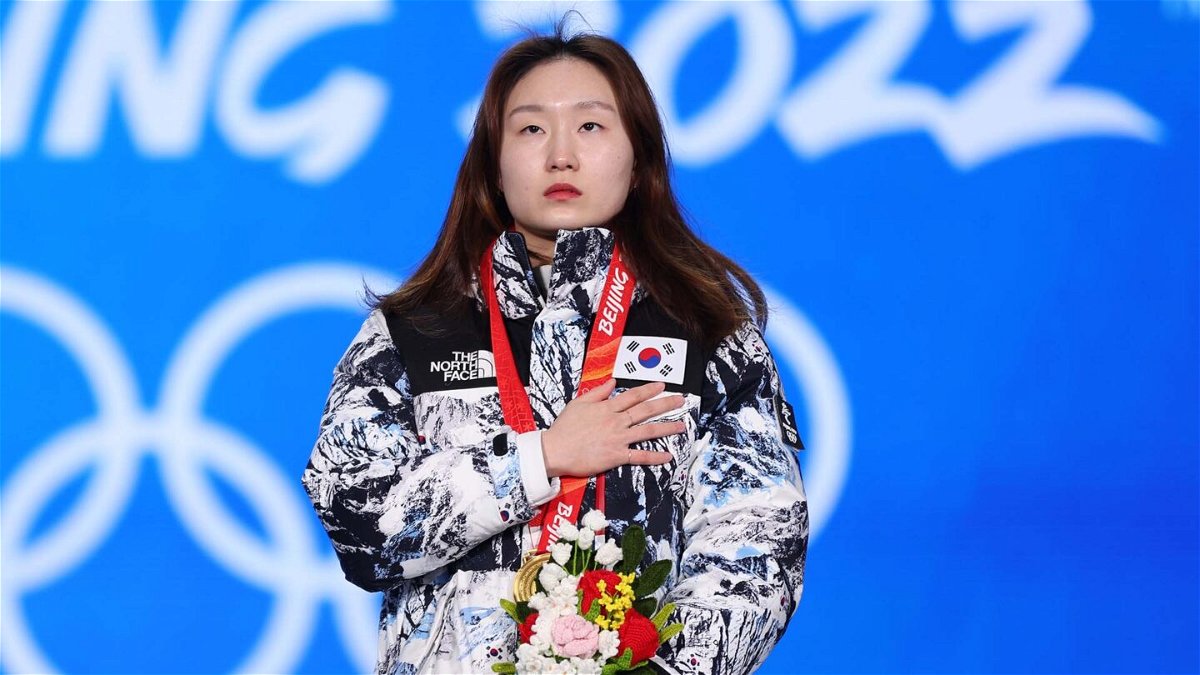 Choi Min-Jeong with Olympic gold medal around neck