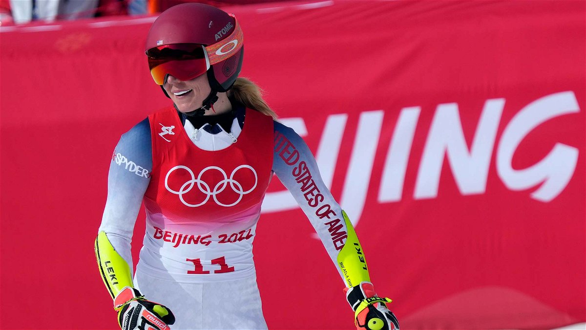 Mikaela Shiffrin following her run in the women's super-G at the 2022 Winter Olympics.
