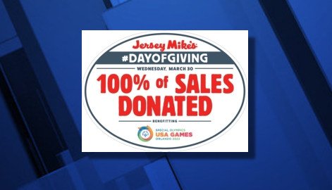 Jersey Mike's annual 'Day of Giving' to donate all sales proceeds to  Special Olympics - KTVZ