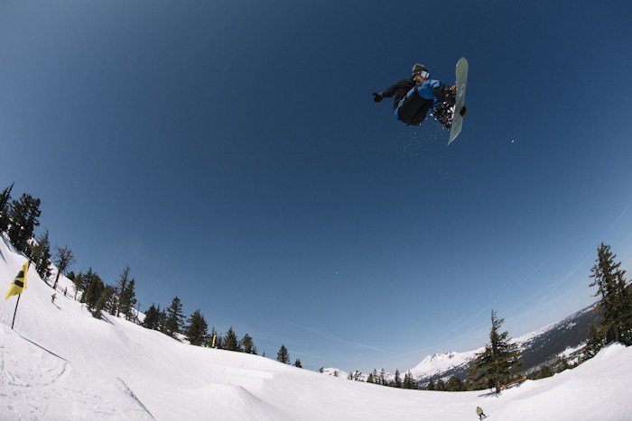 Local snowboarder Gabe Ferguson flies high at last winter’s Woodward Peace Park 