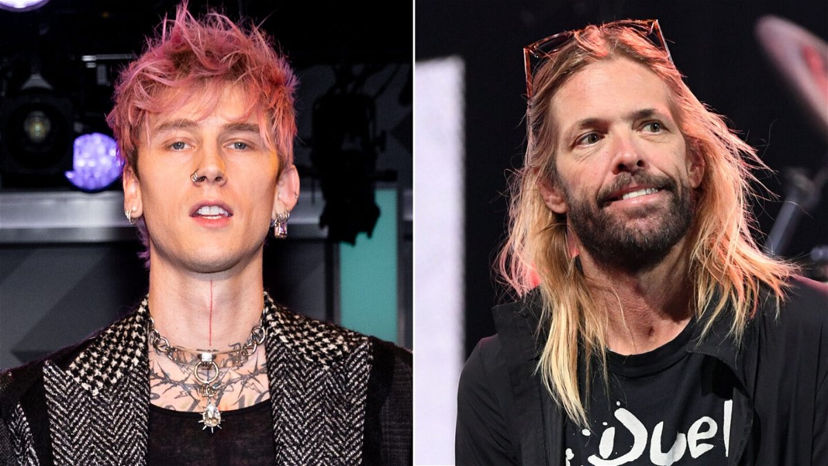 <i>Getty Images</i><br/>Machine Gun Kelly (L) spoke to Taylor Hawkins days before the Foo Fighters' drummer passed in Colombia.