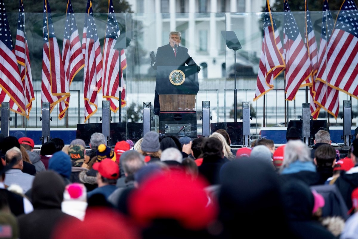 <i>Brendan Smialowski/AFP/Getty Images</i><br/>Then-President Donald Trump speaks to supporters from The Ellipse near the White House on January 6