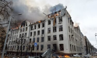 The scene of a fire at the Economy Department building of Karazin Kharkiv National University