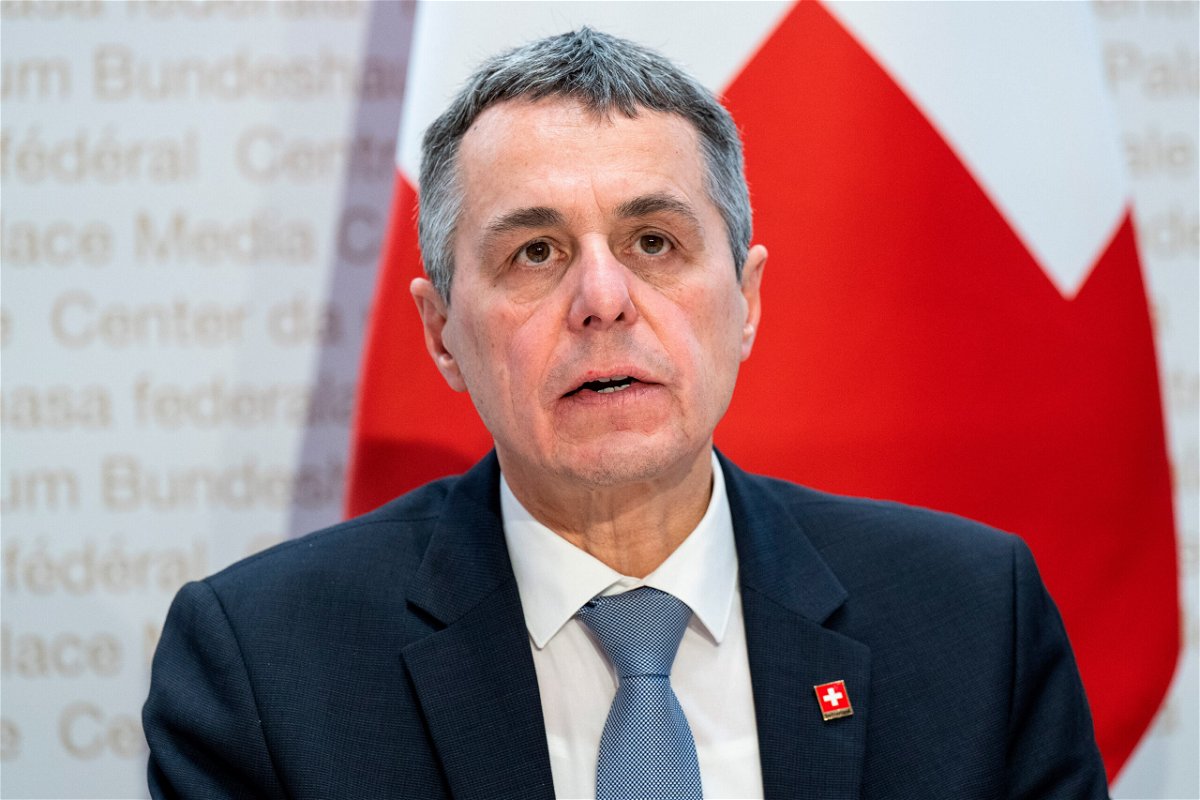 <i>Peter Schneider/AP</i><br/>Swiss Federal President Ignazio Cassis speaks during a press conference in Bern