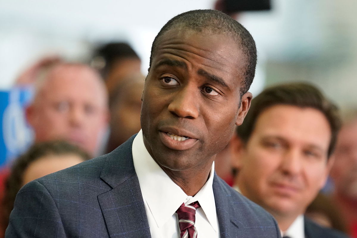 <i>Chris O'Meara/AP</i><br/>Florida Surgeon Gen. Dr. Joseph A. Ladapo looks on before a bill signing by Gov. Ron DeSantis Thursday