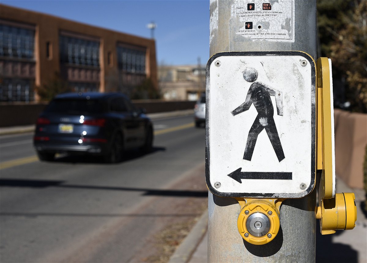 <i>Robert Alexander/Getty Images</i><br/>Pictured is a pedestrian crosswalk button at an intersection in Santa Fe