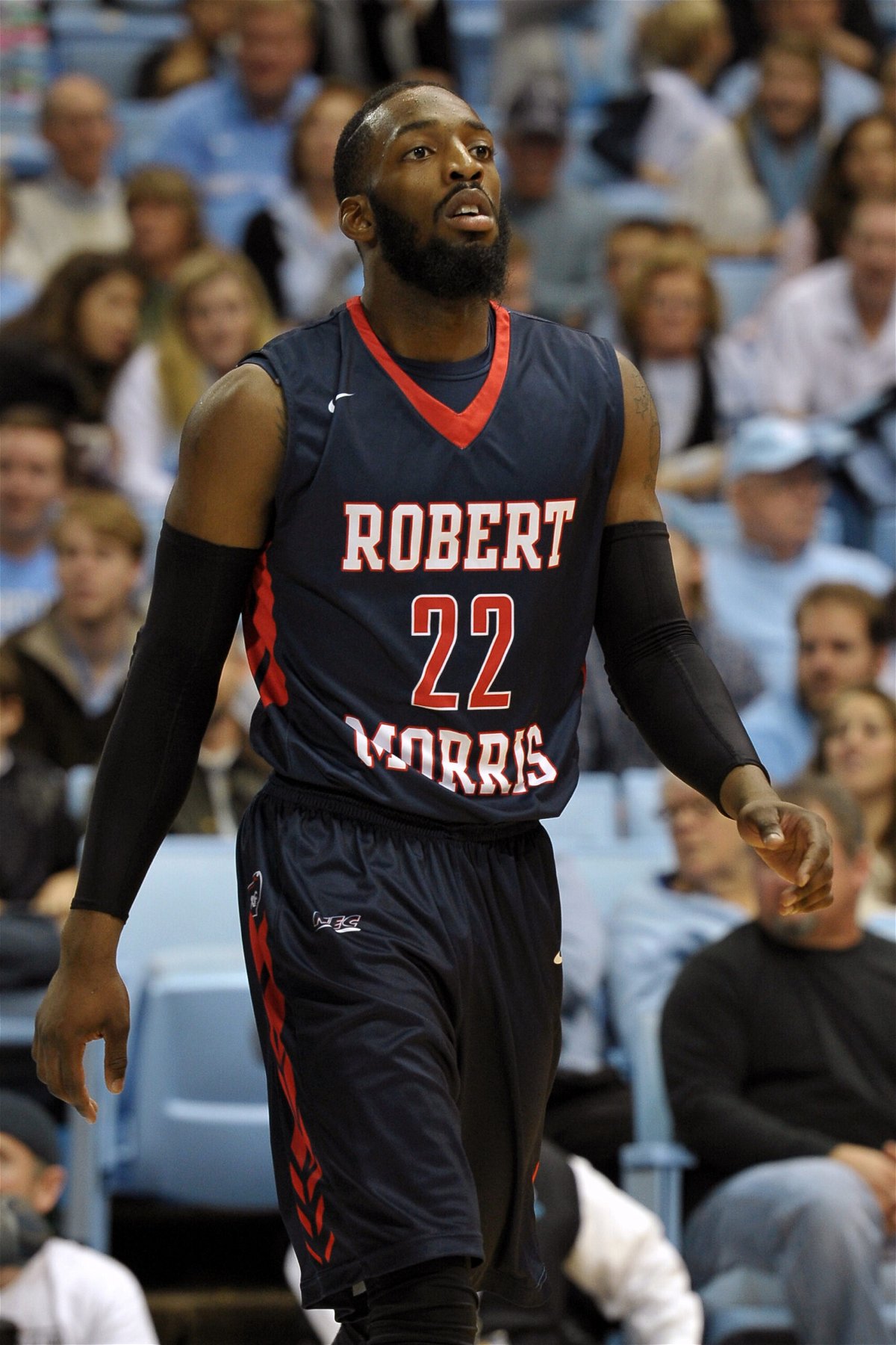 <i>Lance King/Getty Images/File</i><br/>A 2014 photo shows Lucky Jones during a basketball game when he played for Robert Morris University.